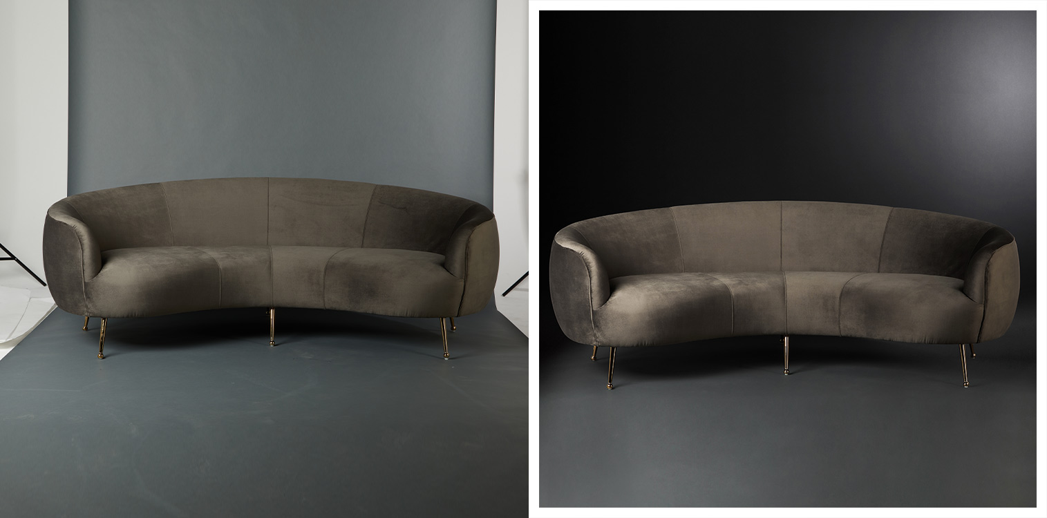 Möbelfotografie Sofa mit goldenen Füßen